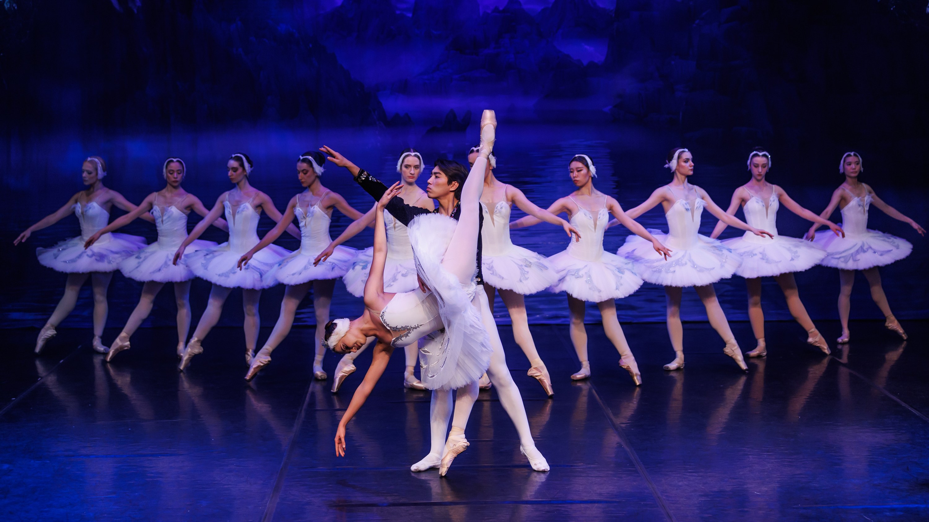 Crown Ballet dancers performing Swan Lake on stage